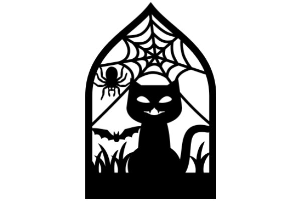 Whimsical Halloween Decoration: Spooky Silhouette of a Cat with a Spider Web