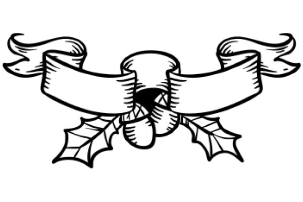 Stylized Illustration of a Ribbon with a Bow and Leaves
