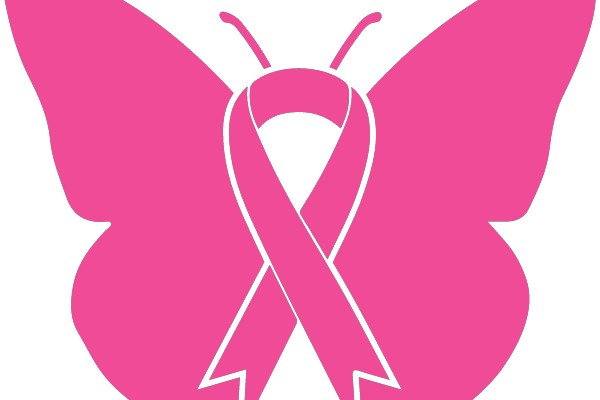 Pink Butterfly with Ribbon Symbolizing Breast Cancer Awareness