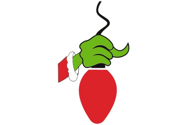 A Festive Scene: A Green Hand with a Red Heart and a White Candy Cane