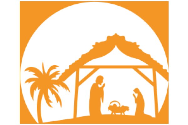 A Silhouette of a Family in a Tent, with a Palm Tree and a Sheep, under a Full Moon.
