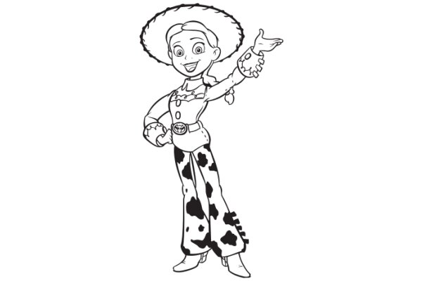 A Cartoon Character in a Cowboy Hat and Pants, Standing Against a White Background