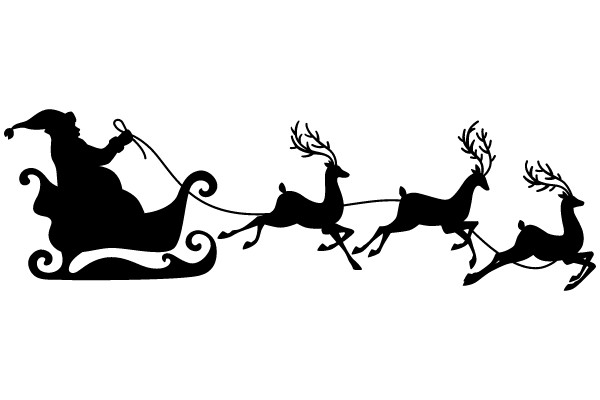 Silhouette of Santa Claus and His Reindeer in a Sleigh
