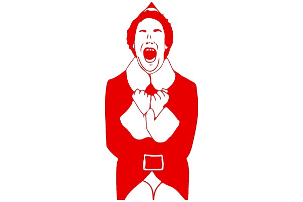 A Red Silhouette of a Man with a Collar and Belt, Yelling with His Hands on His Chest