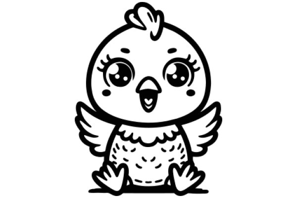 Adorable Cartoon Chicken with Big Eyes and Feathers