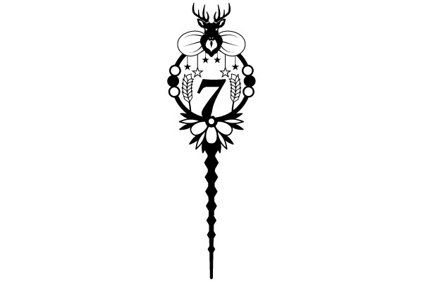 Stylized Number Seven with a Bug and Plant Design