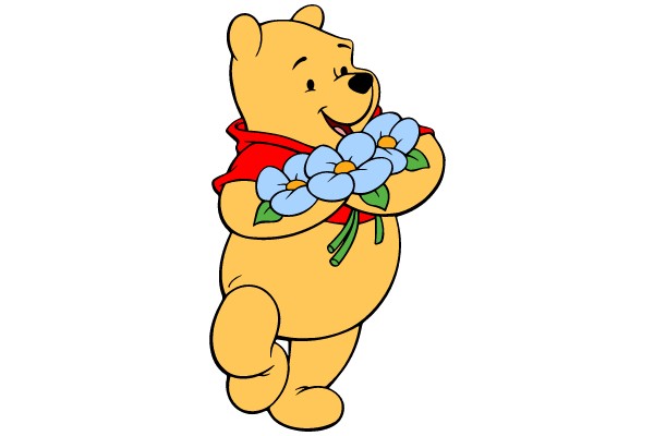 Winnie the Pooh with Blue Flowers