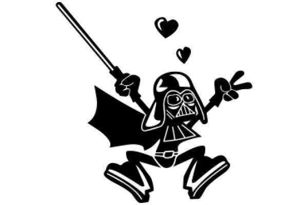 A Playful Illustration of Darth Vader and a Light Saber with Hearts Flying Around