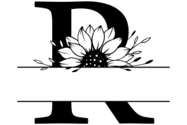 Monochrome Art: A Stylized Letter 'R' with a Flower Design