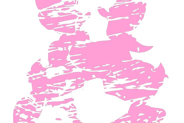Stylized Pink Character with Abstract Design