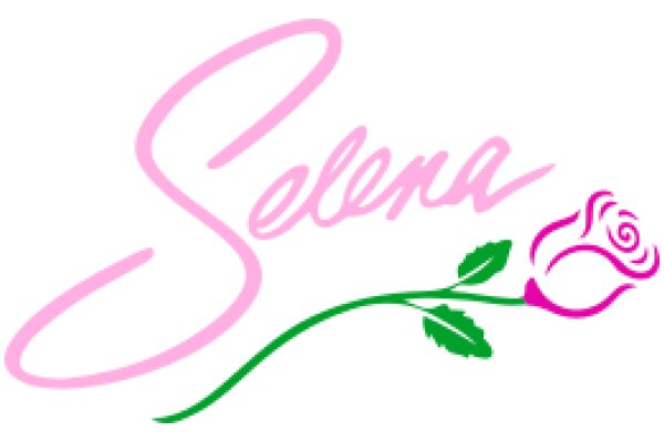 Stylized Logo of the Name 'Selena' with a Pink Rose and Swirls