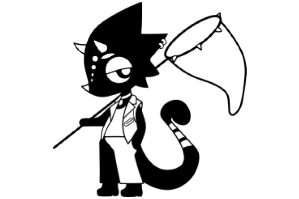 Stylish Cartoon Character with a Unique Twist: A Cat-like Creature with a Human-like Posture and a Fishing Pole!