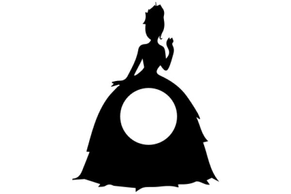 Silhouette of a Stylish Woman in a Gown, with a Moon-like Shape Behind Her