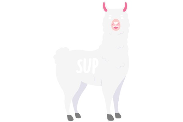 A Playful Illustration of a White Llama with a Pink Nose and Horns