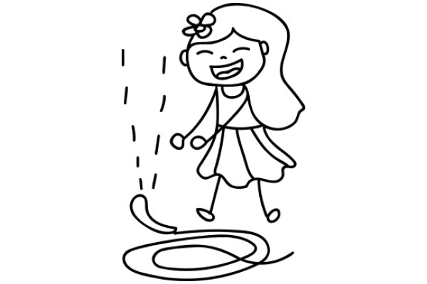 A Whimsical Cartoon of a Girl with a Flower in Her Hair, Laughing and Skating on a Round Object