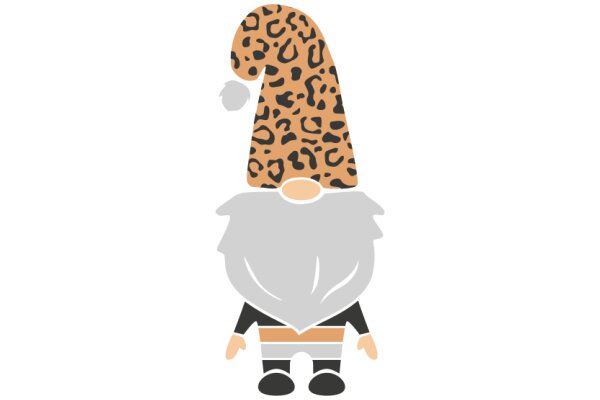 A Whimsical Character: A Bearded Man with a Leopard Hat and a Striped Shirt