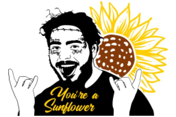 Sunflower Surprise: A Humorous Illustration of a Man with a Sunflower on His Head and a Sign that Says 'You're a Sunflower'