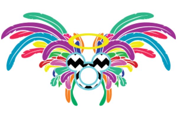 Vibrant and Colorful Artwork: A Rainbow-Hued Peacock with a Blue and White Heart