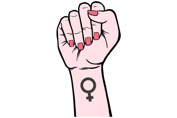 Empowerment Through Unity: Feminine Symbol and Raised Fist