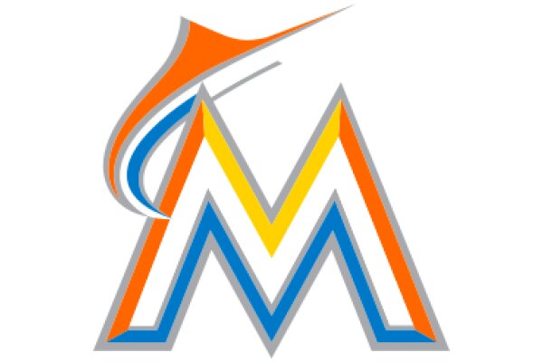Vibrant Logo Design: A Stylized Letter 'M' with a Curved Orange Line and Blue Accents