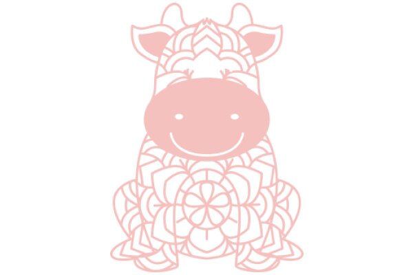 A Pink and White Illustration of a Smiling Cow with a Floral Pattern