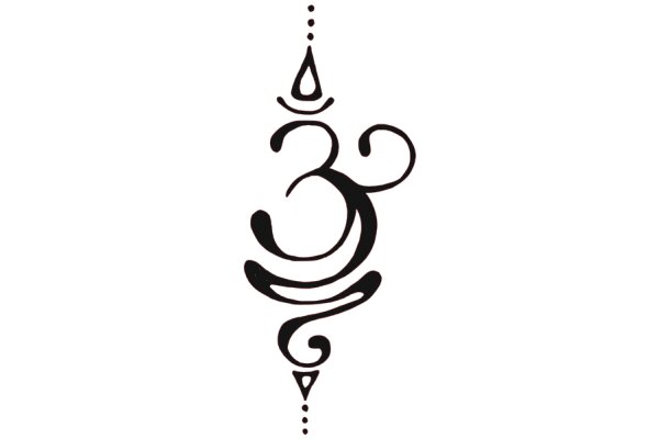 Elegant Black Ink Design: A Stylized Number Three with a Droplet and a Curved Line