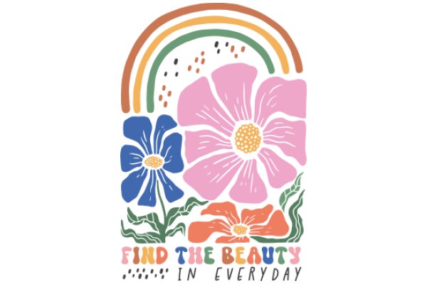 A Colorful Floral Poster with a Rainbow and the Message 'Find the Beauty in Everyday'