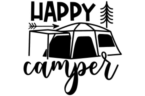 Happy Camping: ACamper Van with a Pine Tree and the Words 'Happy Camping'