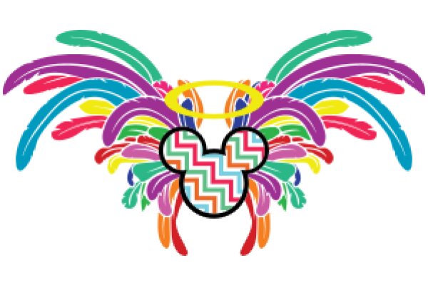 Vibrant and Colorful Artwork Featuring a Whimsical Character with a Rainbow Halo and Mickey Mouse Ears