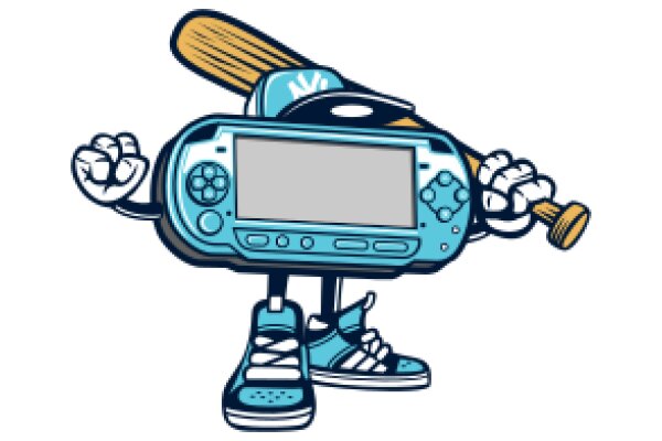 Vintage Gaming Nostalgia: A Blue Game Controller with a Baseball Bat