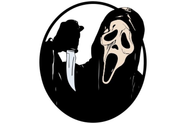 A Silhouette of a Ghostly Figure with a Knife, Set Against a White Background.