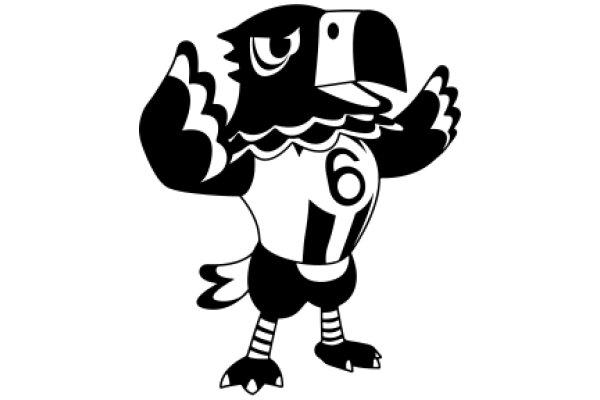Stylish Illustration of a Bird Character with a Number 6 on its Chest