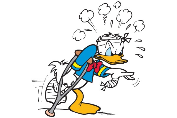 Quack's Quandary: Duck with Crutches and Bandages