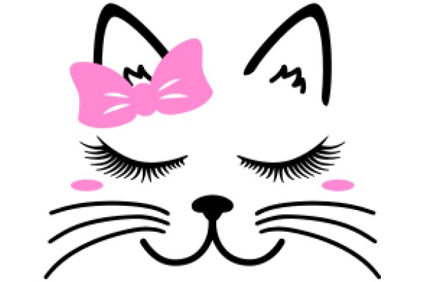 Whimsical Feline: A Playful Portrayal of a Cat with a Pink Bow and Whiskers
