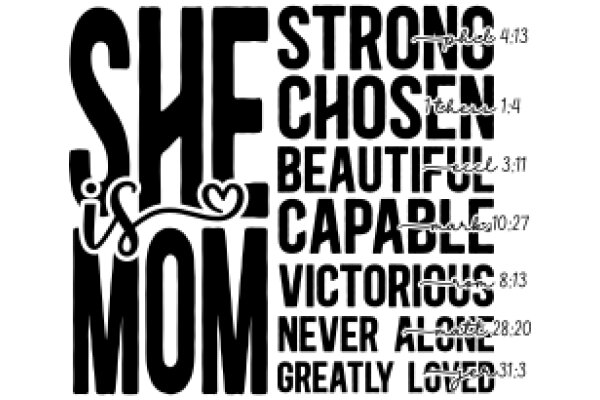 She is Strong, She Chose Beautiful, She Capacitates Victoriously, She Never Alone, She Greatly Loved