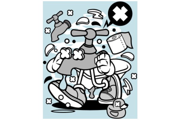 A Whimsical Scene of a Sentient Fire Hydrant Amidst a Playful Chaos of Toilet Paper and a Duck