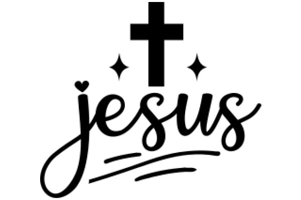 Emblem of Faith: A Graphic Representation of the Christian Cross and the Word 'Jesus' in a Stylized Font