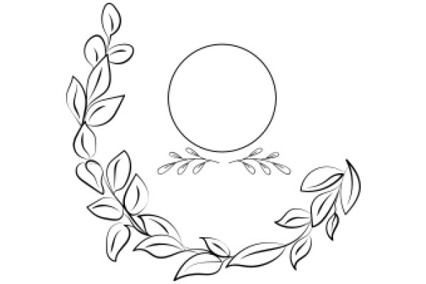 Stylized Floral Wreath with a Circle at the Center