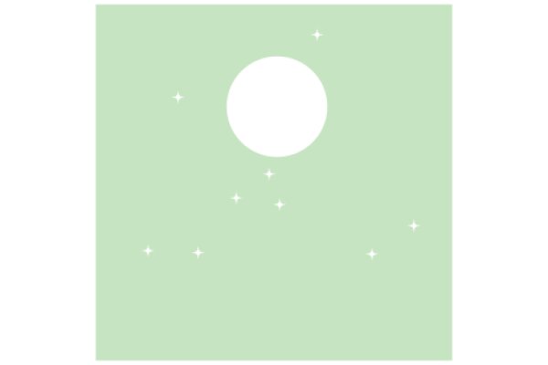 A Simplistic Digital Artwork: A White Circle on a Green Background with White Stars