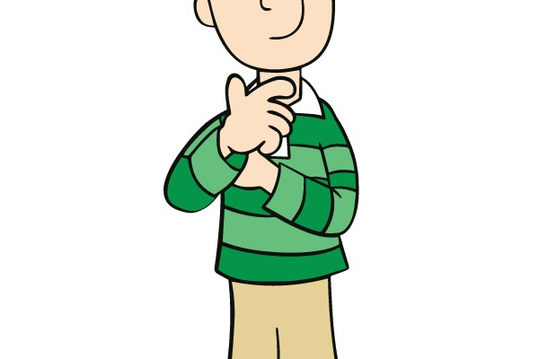 Smiling Cartoon Boy in Green and Brown Clothing