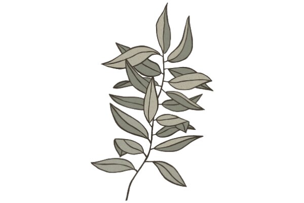Stylized Botanical Illustration of a Plant Branch with Leaves