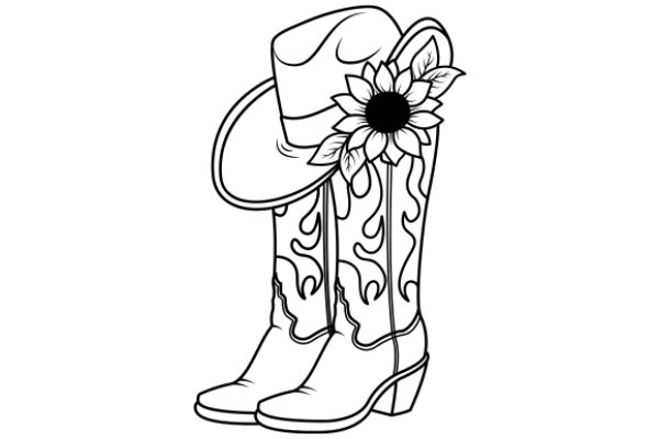 A Cowboy's Attire: A Hat and Boots with a Flower
