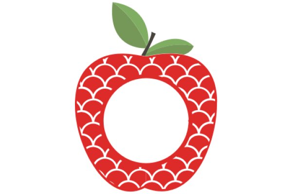 Vibrant Red Apple with a Green Leaf, Surrounded by a Red Scalloped Border