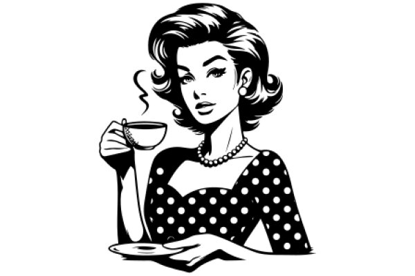 Stylish Vintage Illustration of a Woman Enjoying a Cup of Coffee