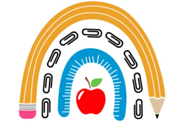 A Colorful Illustration of an Apple, Measured by a Rainbow-colored Ruler, with Pencils and a Pen on Either Side