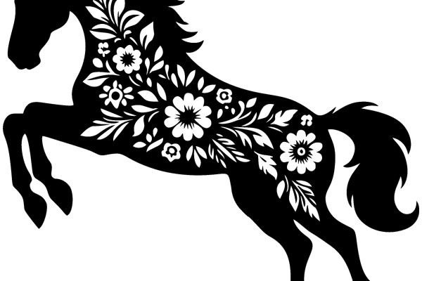 Elegant Black Horse Silhouette with Floral Design