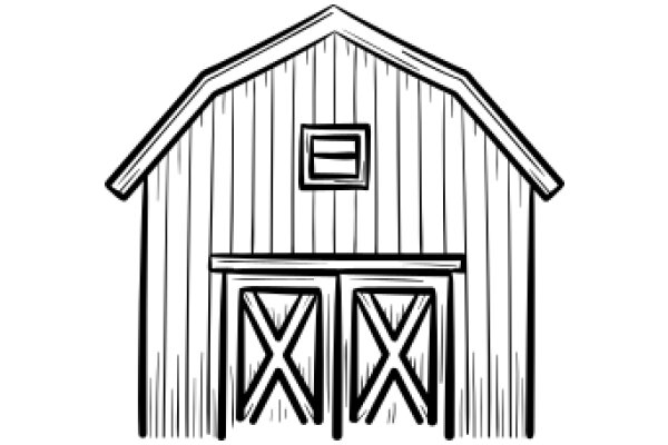 Simplistic Line Drawing of a Barn with a Door and Windows