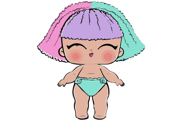 Chibi Character with Colorful Hair and Swimsuit.