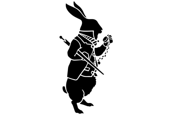 A Silhouette of a Bunny with a Sword, Standing on a White Background