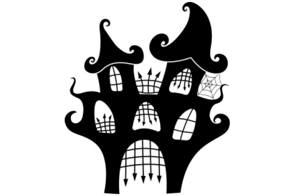 Whimsical Silhouette of a House with a Tree Top